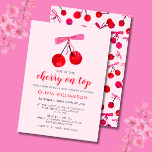 Coquette Cherry on Top Girls Baby Shower Invitation