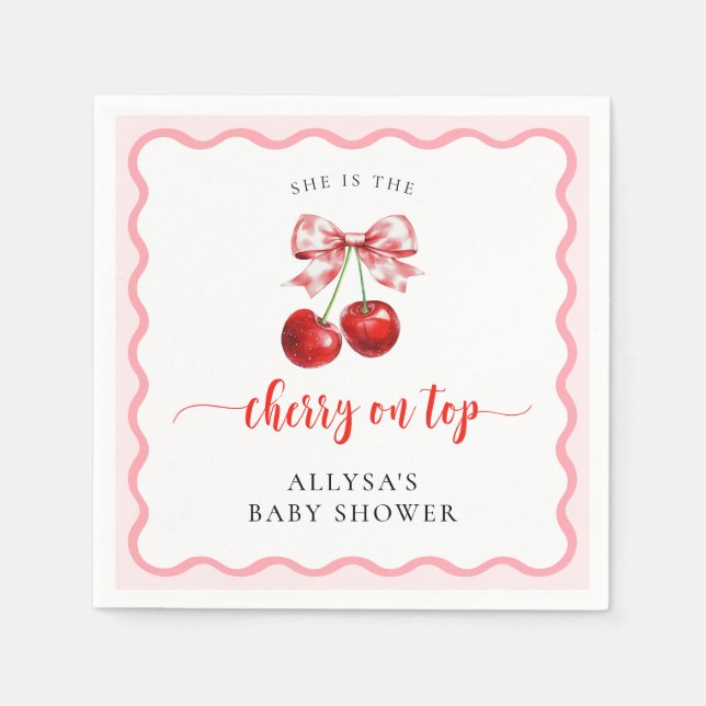 Coquette Cherry On Top Wavy Cherry Baby Shower Napkin (Front)