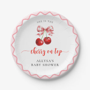 Coquette Cherry On Top Wavy Cherry Baby Shower Paper Plate