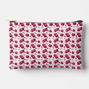 Coquette Cherry Pattern Pink Bow Aesthetic Accessory Pouch