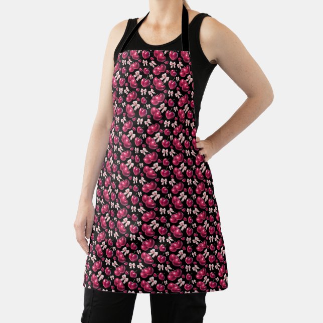 Coquette Cherry Pattern Pink Bow Aesthetic  Apron (Insitu)