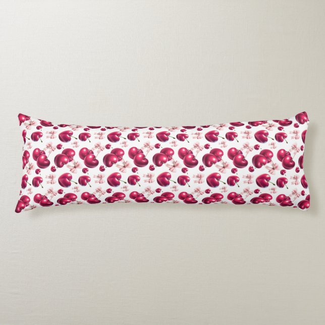Coquette Cherry Pattern Pink Bow Aesthetic  Body Cushion (Front)