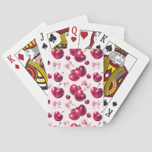Coquette Cherry Pattern Pink Bow Aesthetic Playing Cards