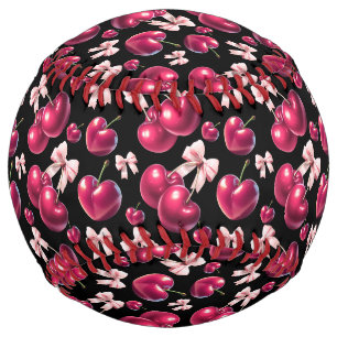 Coquette Cherry Pattern Pink Bow Aesthetic Softball