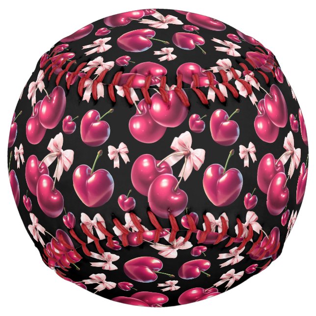 Coquette Cherry Pattern Pink Bow Aesthetic  Softball (Front)