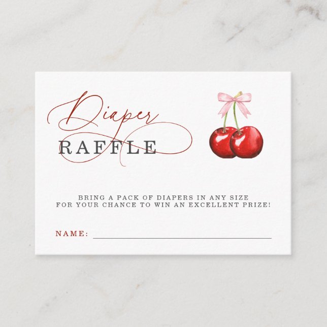 Coquette Cherry Pink Bow Baby Shower Diaper Raffle Enclosure Card (Front)