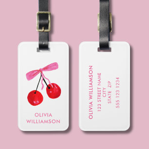 Coquette Cherry & Pink Bow Luggage Tag
