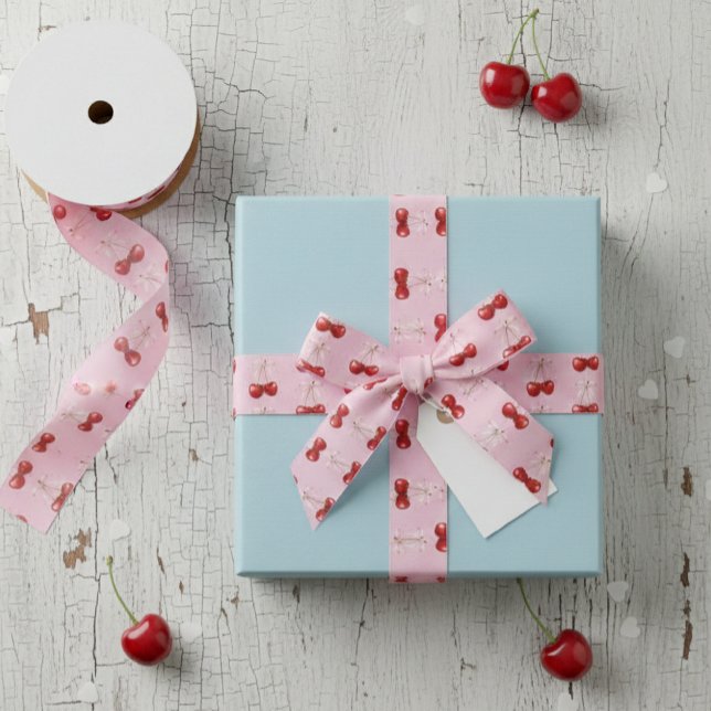 Coquette Cherry Pink Bow Satin Ribbon Cute (Creator Uploaded)