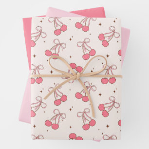 Coquette Cherry Pink Bow Wrapping Paper Sheet Set