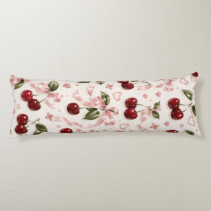 Coquette Cherry & Pink Satin Bow Seamless Pattern Body Cushion