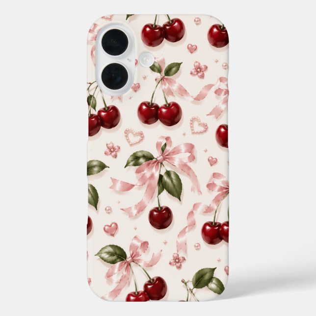 Coquette Cherry & Pink Satin Bow Seamless Pattern Case-Mate iPhone Case (Back)