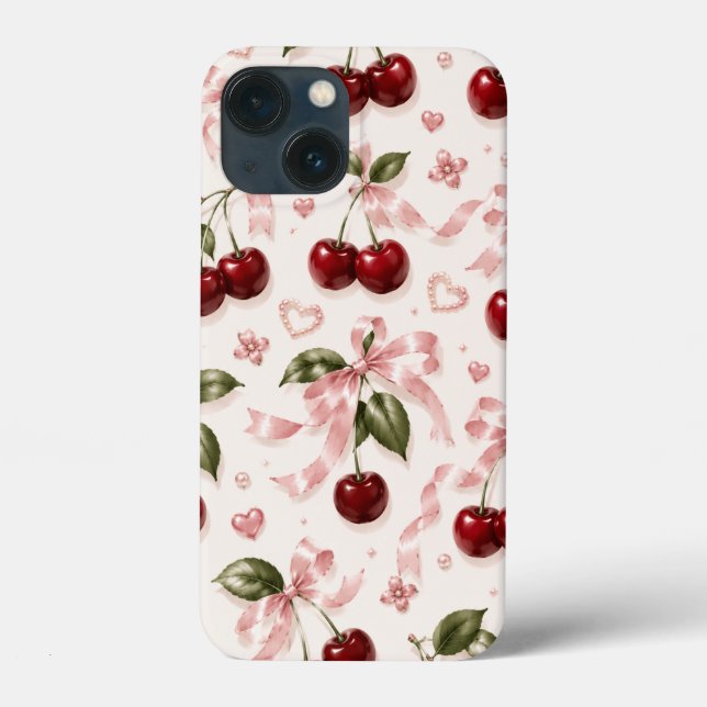 Coquette Cherry & Pink Satin Bow Seamless Pattern Case-Mate iPhone Case (Back)