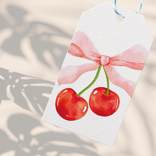 Coquette Cherry Ribbon Pink Valentine's Day Gift Tags