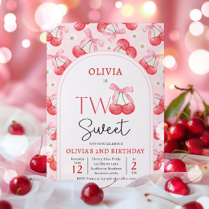 Coquette Cherry Two Sweet 2nd Birthday Party Invitation