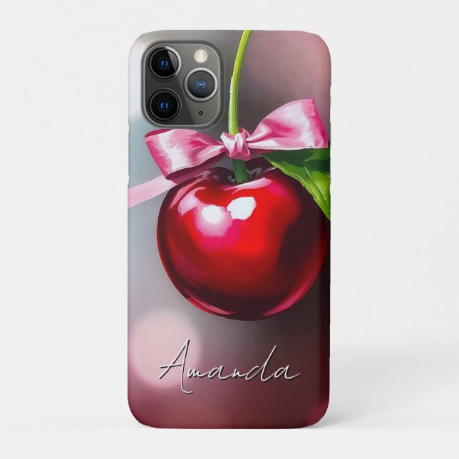 Coquette Cherry with Pink Bow and Leaf Case-Mate iPhone Case (Back)