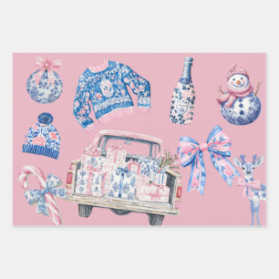 Coquette Chinoiserie Christmas illustrations Wrapping Paper Sheet