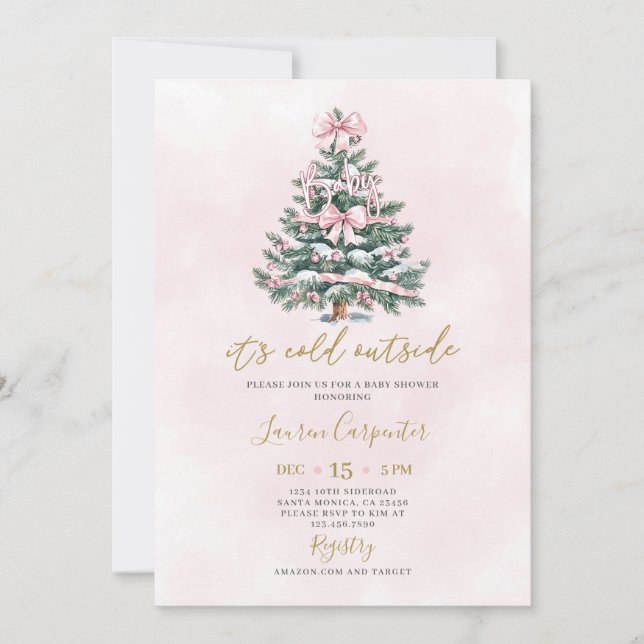 Coquette Christmas Baby Shower Girl Invitation (Front)