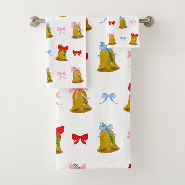 Coquette Christmas Bells and Bows Preppy Classic  Bath Towel Set (Insitu)