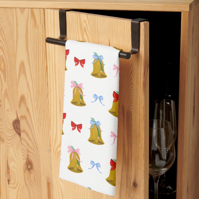 Coquette Christmas Bells and Bows Preppy Classic  Tea Towel (Thirds Fold)