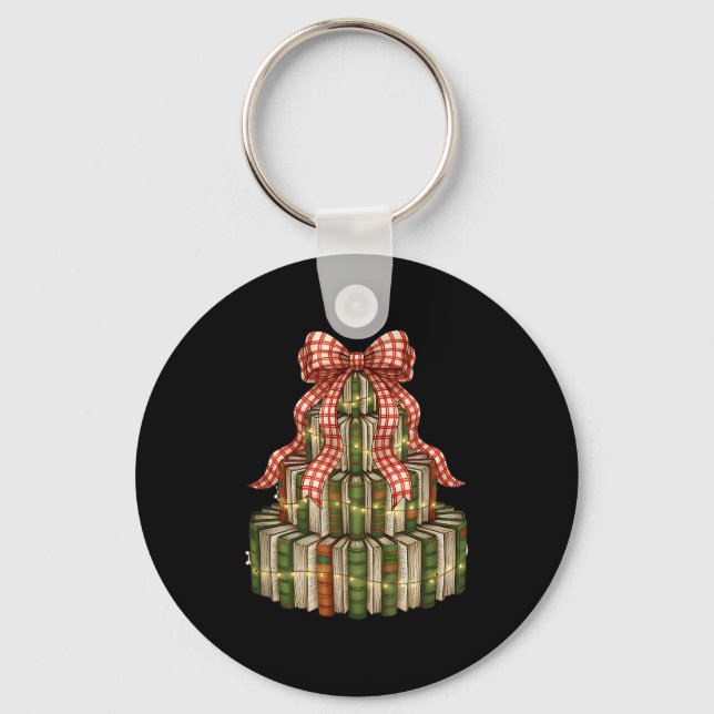 Coquette Christmas Book Tree All Booked For Christ Key Ring (Front)