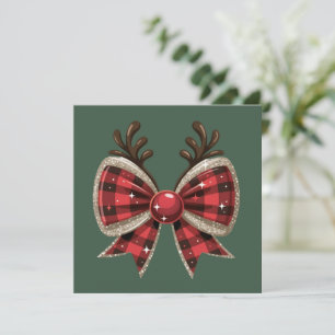 Coquette Christmas Bow Glitter Girly Red Plaid  Holiday Card