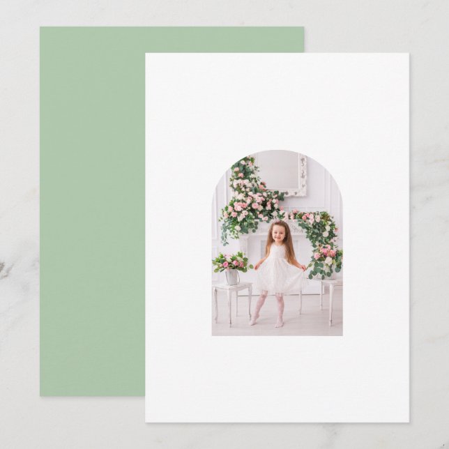 Coquette Christmas Family Photo Pink Green Doodle Holiday Card (Front/Back)