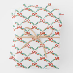 Coquette Christmas Garland Scalloped Doodle Wrapping Paper Sheet
