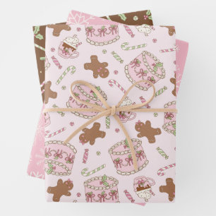 Coquette Christmas Gingerbread and Candy Canes  Wrapping Paper Sheet