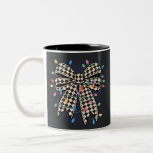 Coquette Christmas Lights Bow Merry Xmas Holiday Two-Tone Coffee Mug