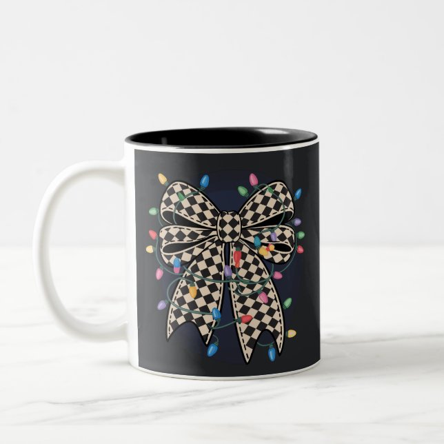 Coquette Christmas Lights Bow Merry Xmas Holiday Two-Tone Coffee Mug (Left)