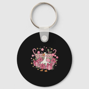 Coquette Christmas Nk Retro Cute Goose Checkered F Key Ring
