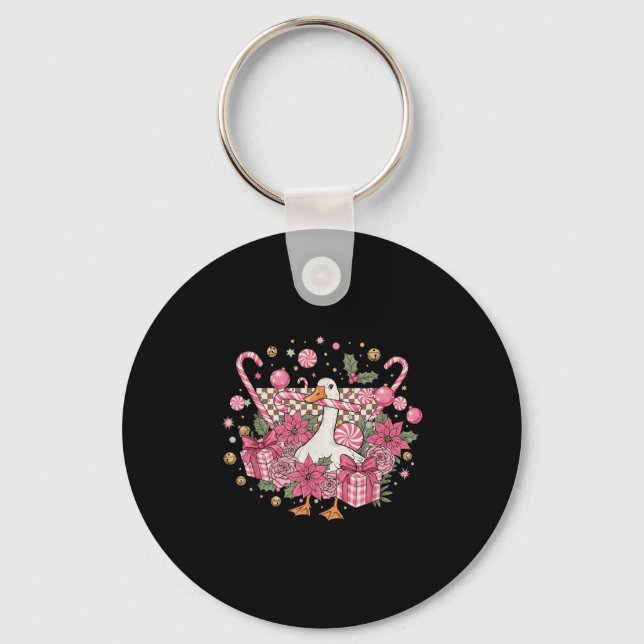 Coquette Christmas Nk Retro Cute Goose Chequered F Key Ring (Front)