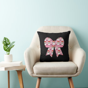 Coquette Christmas Pink Bow Santa Vintage Retro Cushion