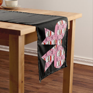 Coquette Christmas Pink Bow Santa Vintage Retro Short Table Runner
