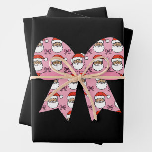 Coquette Christmas Pink Bow Santa Vintage Retro Wrapping Paper Sheet