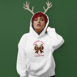 Coquette Christmas Plaid Reindeer Ready Bow Hoodie