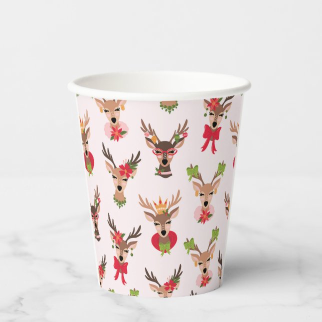 Coquette Christmas Preppy Reindeer Paper Cups (Front)