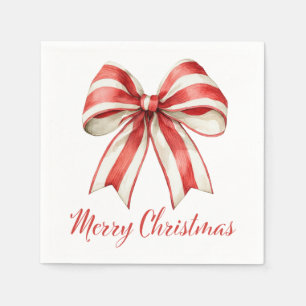 Coquette Christmas Red & White Candy Cane Bow Napkin