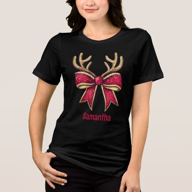 Coquette Christmas Reindeer Bow Tri-Blend Shirt (Front)