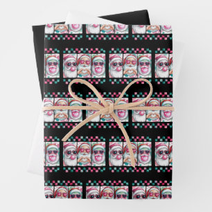 Coquette Christmas Santa Bow Retro Preppy Xmas  Wrapping Paper Sheet