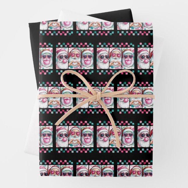 Coquette Christmas Santa Bow Retro Preppy Xmas  Wrapping Paper Sheet (In situ)