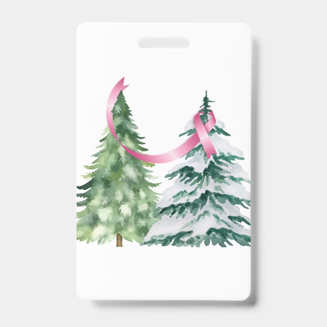 Coquette Christmas Tree, Breast Cancer Awareness ID Badge (Front)