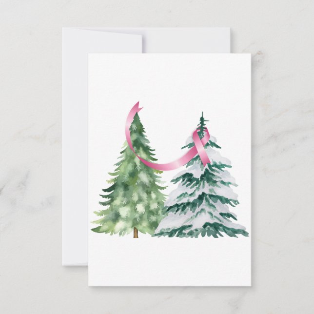 Coquette Christmas Tree, Breast Cancer Awareness Thank You Card (Front)