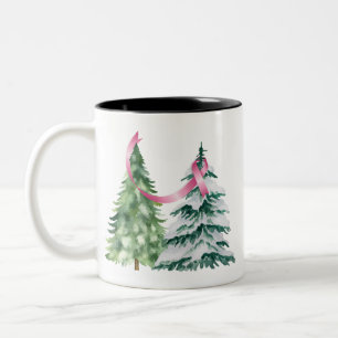 Coquette Christmas Tree, Breast Cancer Awareness Two-Tone Coffee Mug