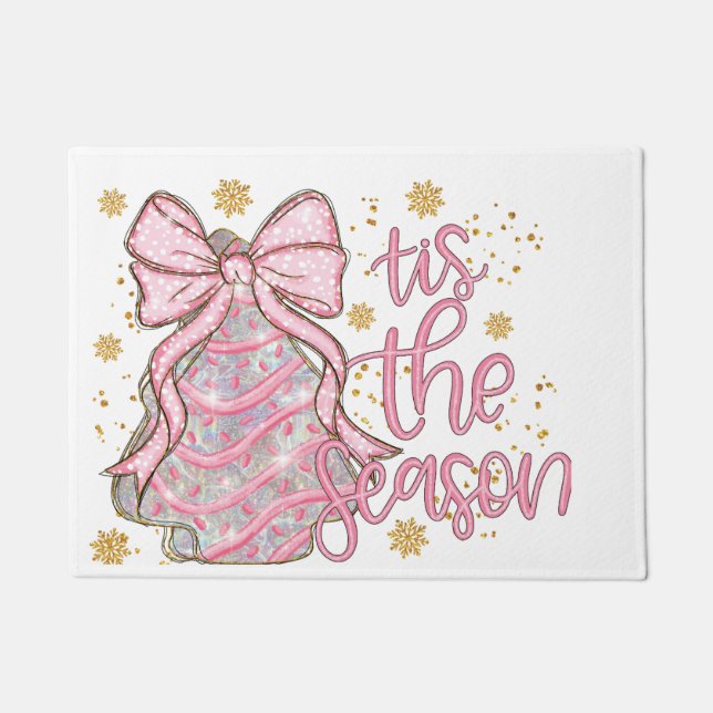 Coquette Christmas Tree Cake Tis the Season Doormat (Front)