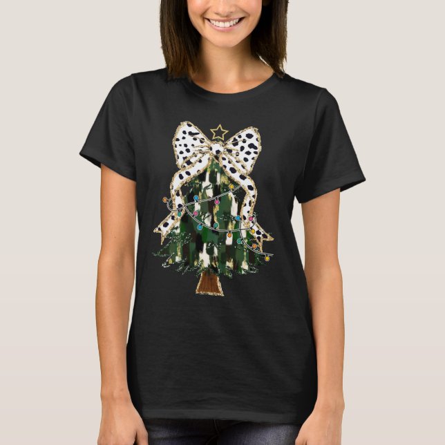 Coquette Christmas Tree Girly Bow T-Shirt (Front)