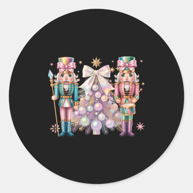 Coquette Christmas Tree Nutcrackers Ballet Xmas Wo Classic Round Sticker (Front)