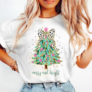 Coquette Christmas tree Pink Merry and Bright T-Shirt