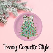 Coquette Christmas Tree Pink Paper Plates