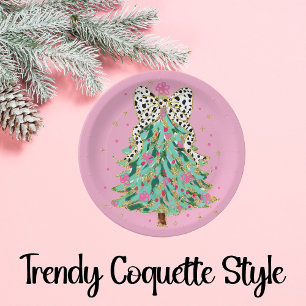 Coquette Christmas Tree Pink Paper Plates